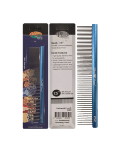 Plush Puppy - Blå Alu/stål hundekam C003 - 50 fin / 50 grov - 19 cm.