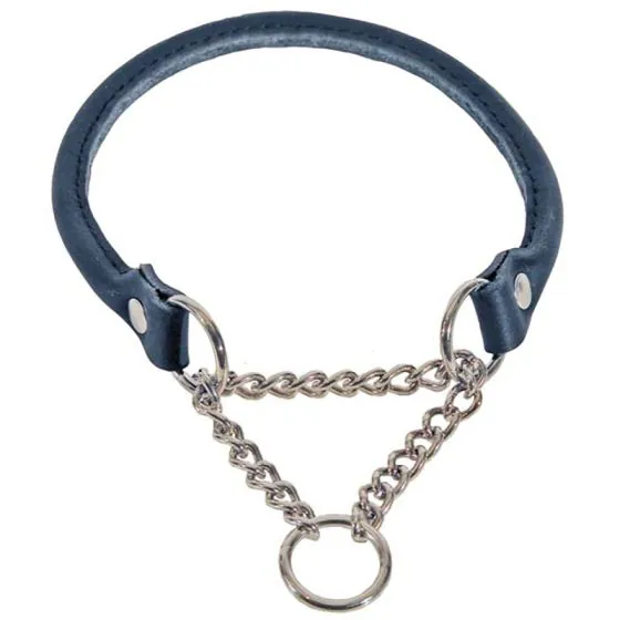 Alac Rundsyet læder hundehalsbånd halvkvæl - Sort