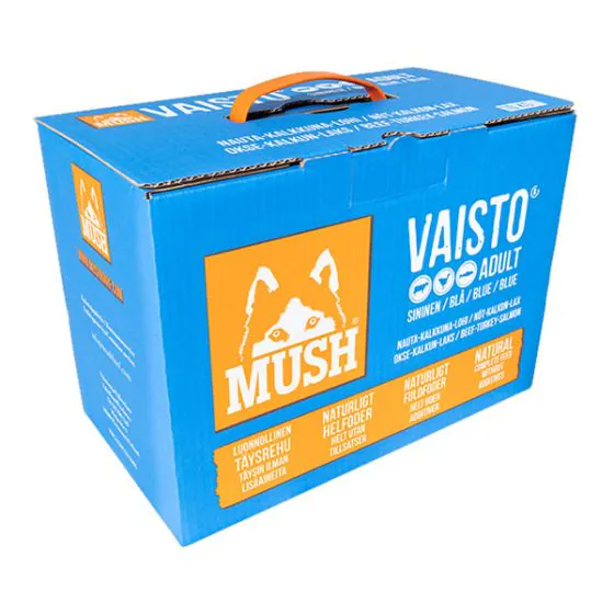 MUSH BARF Vaisto - Adult - Okse, Kalkun & Laks - Blå 10 kg. (denne vare kan kun afhentes i Hillerød)