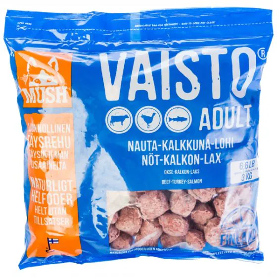 MUSH BARF Vaisto - Adult - Okse, Kalkun & Laks - Blå 3 kg. (denne vare kan kun afhentes i Hillerød)