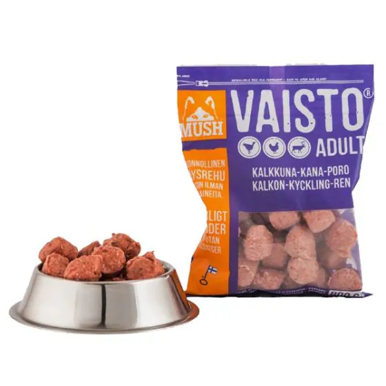 MUSH BARF Vaisto - Adult - Kalkun, Kylling & Rensdyr - Lilla 800 g. (denne vare kan kun afhentes i Hillerød)