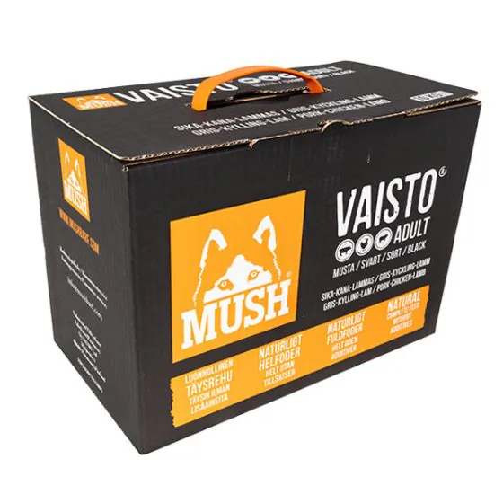 MUSH BARF Vaisto - Adult - Gris, Lam & Kylling - Sort 10 kg. (denne vare kan kun afhentes i Hillerød)