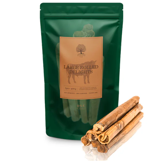 Essential Large Rolled Delights (Hundegodbid af oksehud) - 5 stk.