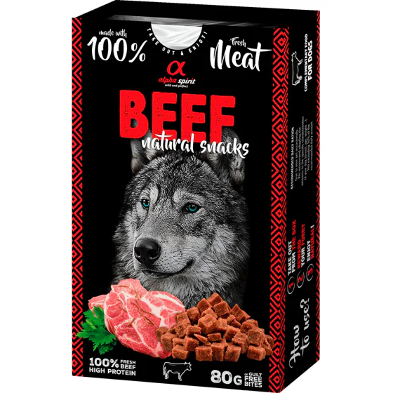 Alpha Spirit Natural dogs Beef (hundegodbidder m. Okse) - 80 g.