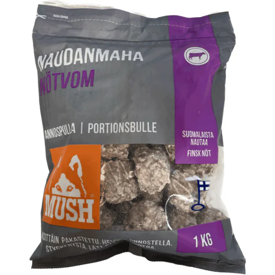 MUSH BARF Basic - Oksekallun - 1 kg.. (denne vare kan kun afhentes i Hillerød)