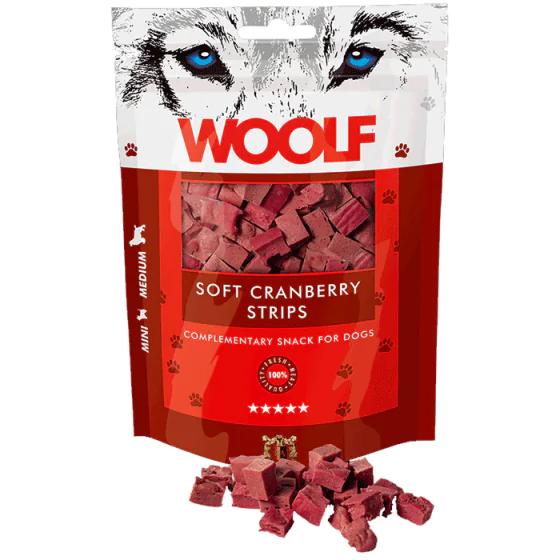 Woolf Cranberry Strips (hundegodbidder m. Kylling og Tranebær)