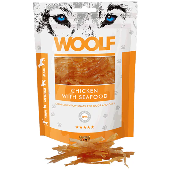 Woolf Chicken & Seafood (hundegodbidder m. kylling og skaldyr)