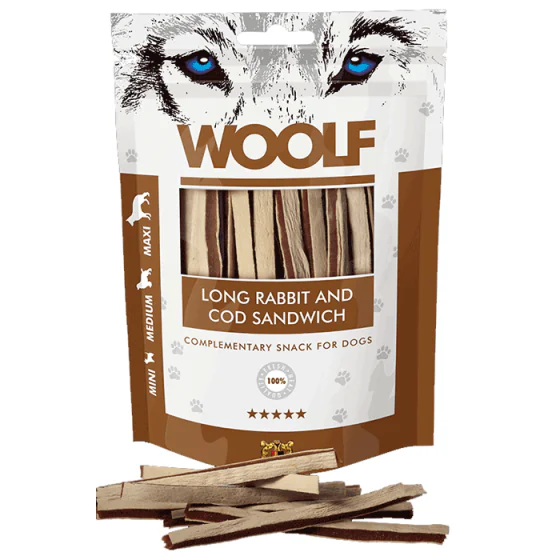 Woolf Long Rabbit and Codfish sandwich (hundegodbidder m. kanin og torsk)