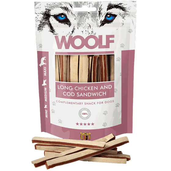 Woolf Long Chicken and Cod Sandwich (hundegodbidder m. kylling og torsk)