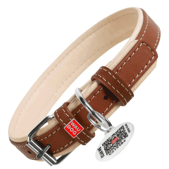 Waudog Soft læderhalsbånd til store hunde - 57 - 71 cm. - Brun