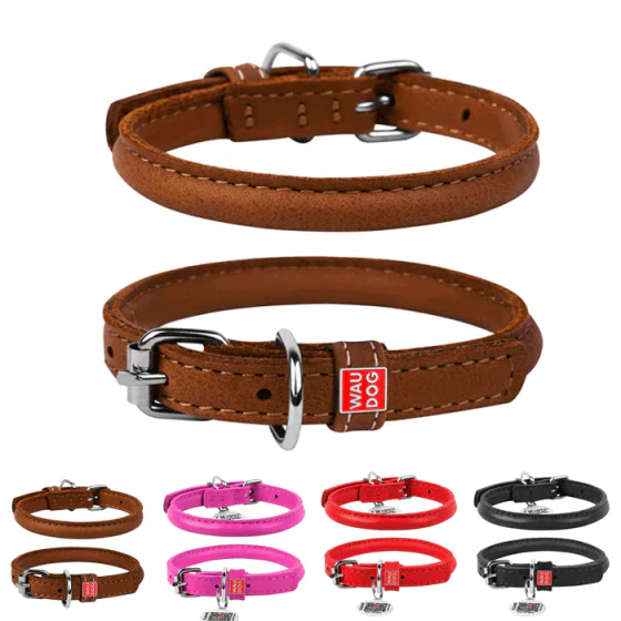 Waudog Soft - Rundsyet læder halsbånd
